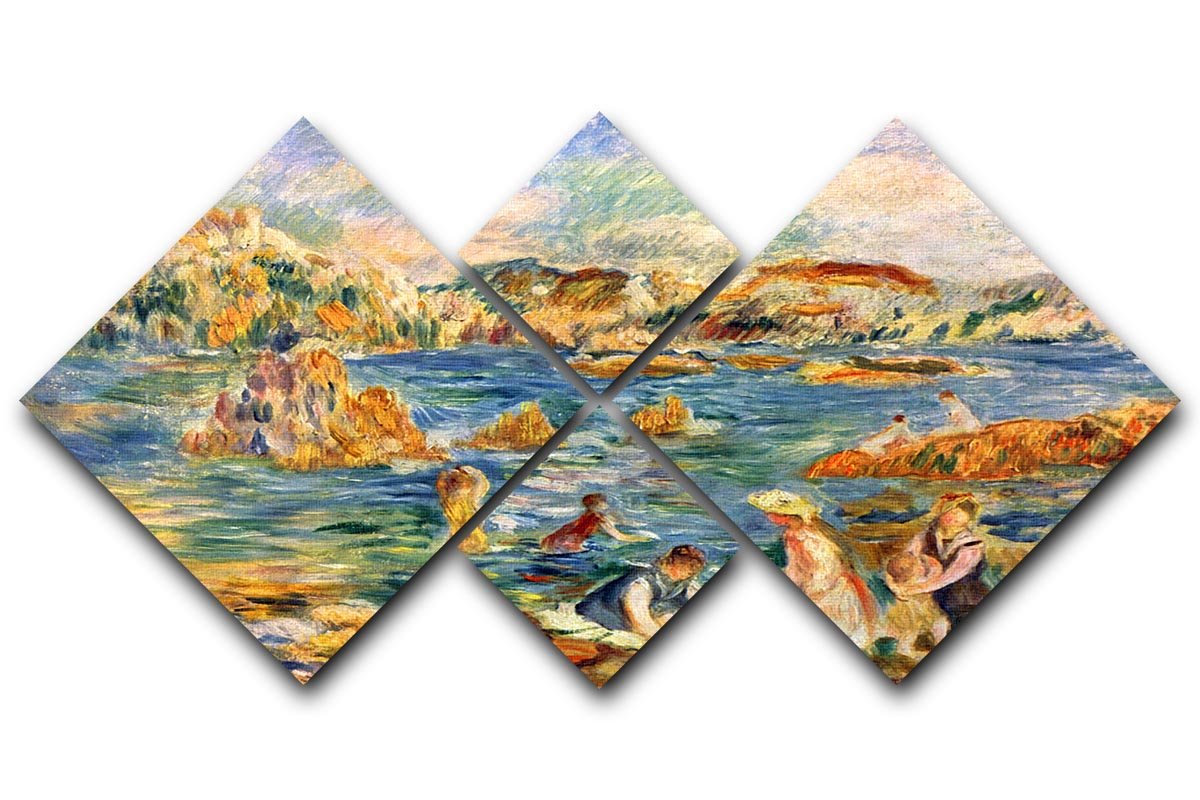 A 4-square multi-panel canvas featuring Renoir's 'At the Beach of Guernesey', showcasing vibrant beach scene.